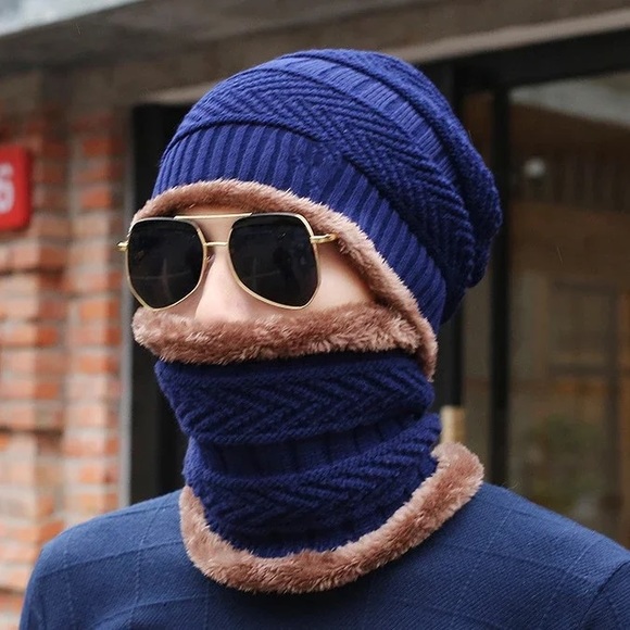 2 pieces winter hats and scarf for women and men color dark blue high quality - Picture 2 of 11